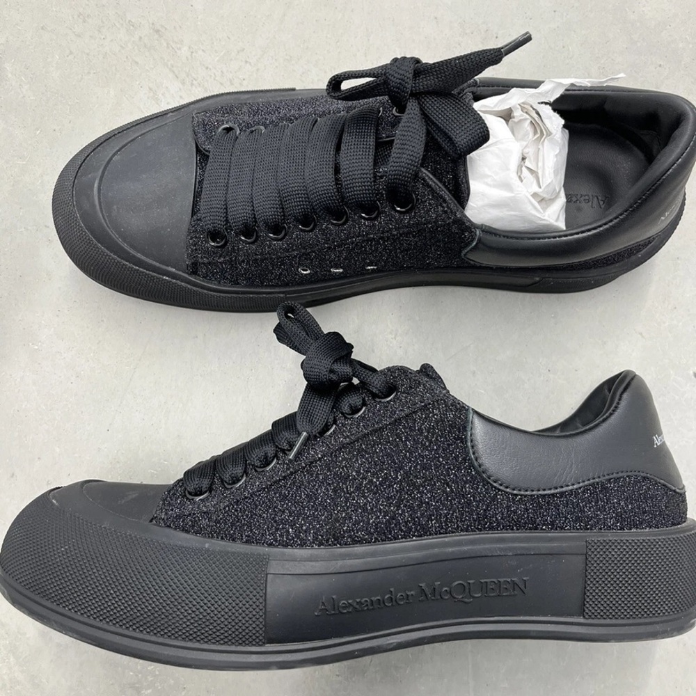 Alexander McQueen Deck Plimsoll 682403 'Black Glitter' SNEAKERS Size 43